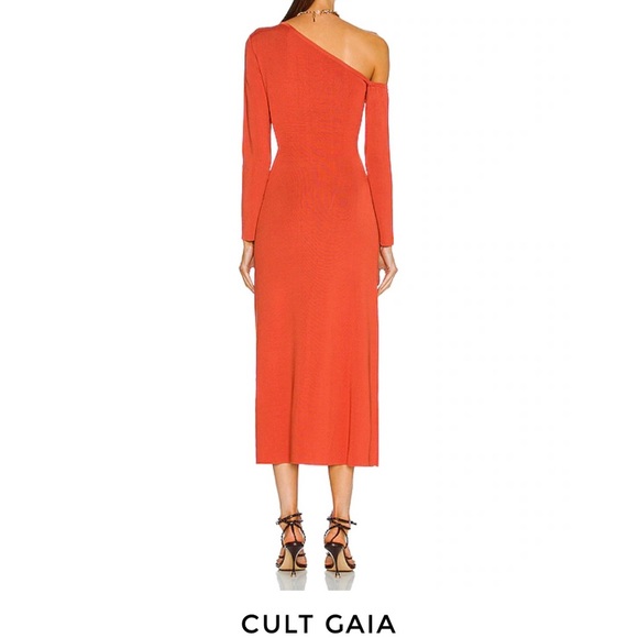 NWT Cult Gaia Knit Asymmetric Cut Out MIDI Dress In Meduim in Chili Color - Picture 5 of 13